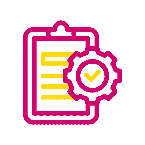 Animated icon of a clipboard and cog