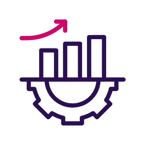 Animated icon of a bar chart growing above a cog