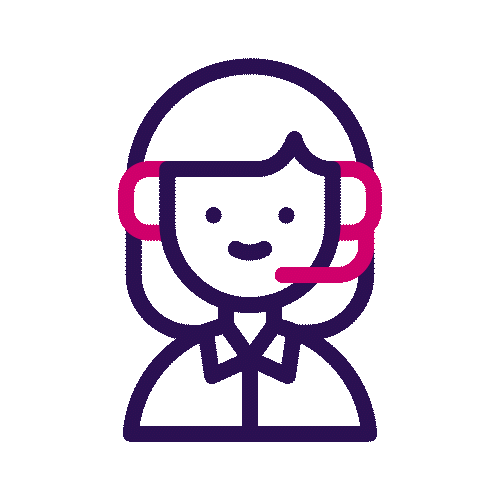 Animated icon of a customer service agent with a headset on