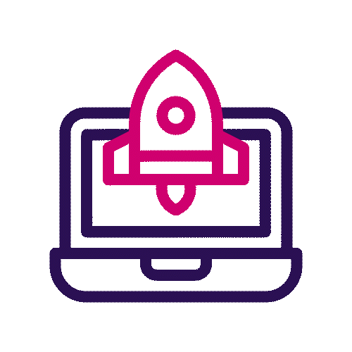 Animation of a rocket flying out of a laptop