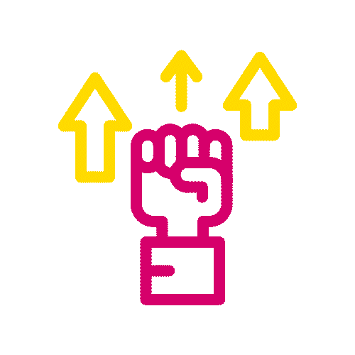 Animated icon of a fist and arrows pointing upwards