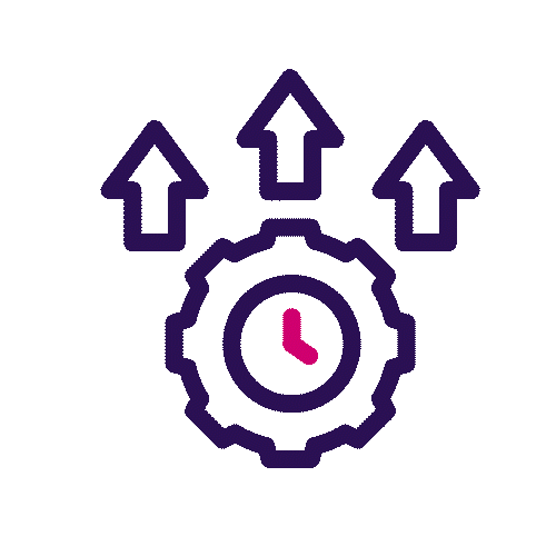 Animated icon of a clock and arrows representing high priority